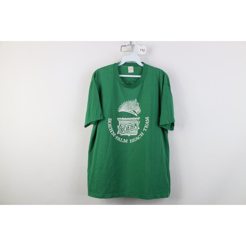 Vintage 80s Mens XL Team Issued Boehm Palm Beach Team Polo Tanoira T-Shirt USA